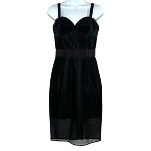 MILLY 4 Womens Black Mesh Corset Midi Dress Cocktail Dress Little Black Dress